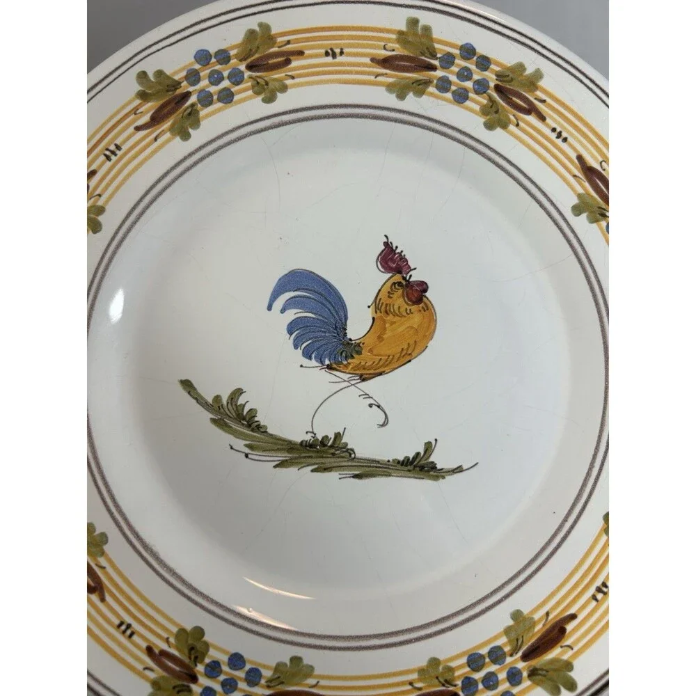 Vintage Italian Hand Painted Rooster Plate Maiolica Tuscan Decor 7.75”Signed